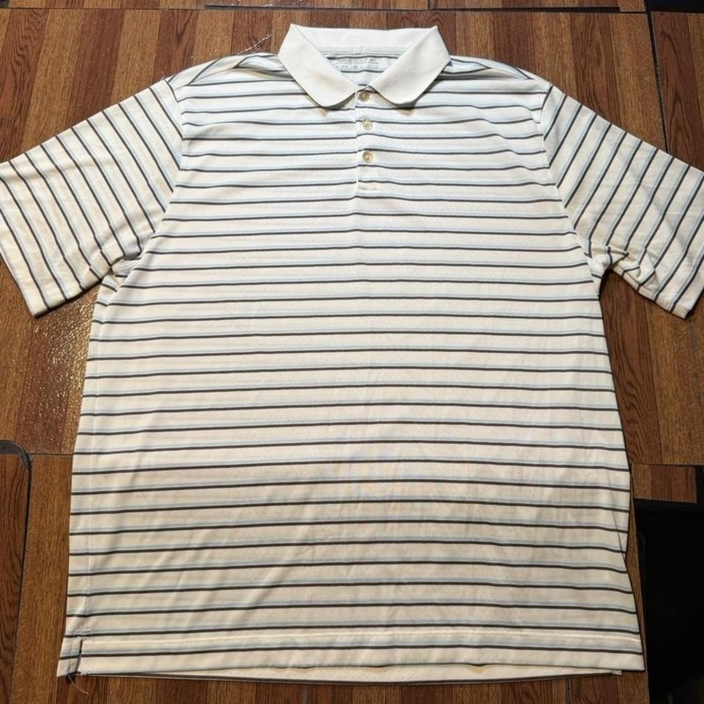 Nike Golf White Striped Dri-Fit Tech Sportswear Button Polo Shirt XL